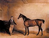 John Ferneley Snr Famous Paintings - Mr. C. N. Hogg's Claxton and a Groom in a Stable